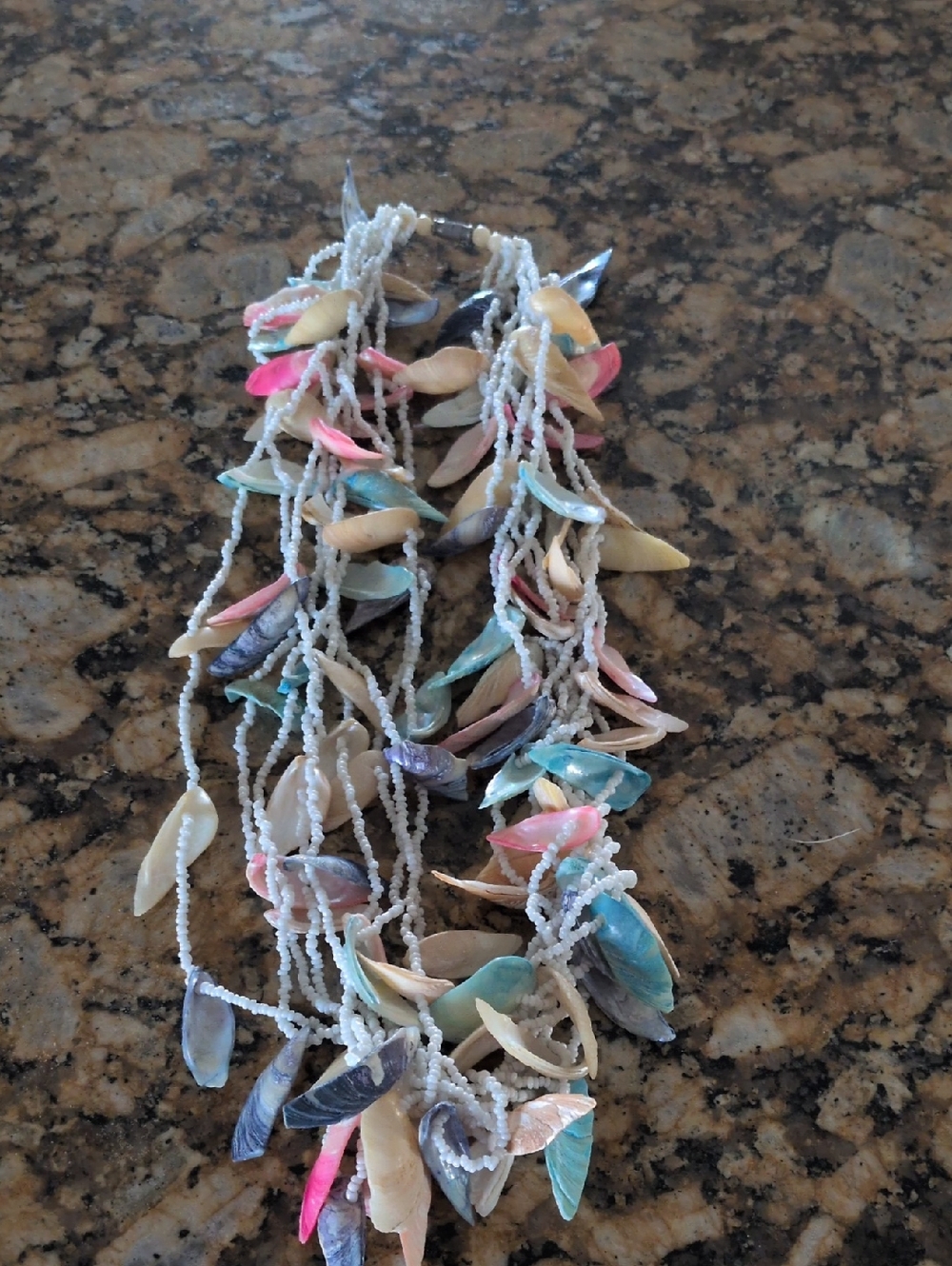 Multicolor Shell Petal Bead Layered Necklace